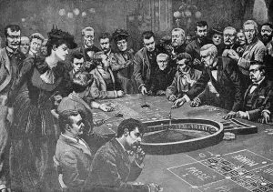 Historiskt poträtt på roulette spel med en större folksamling