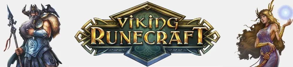 Logo för Viking Runecraft med två karaktärer från spelet