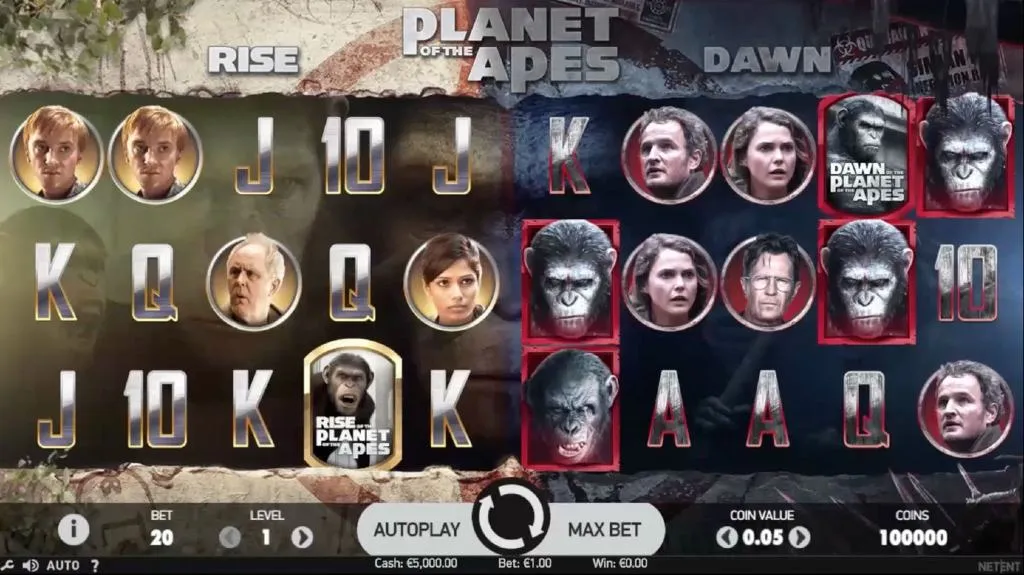 Spelplan för slotspelet Planet of the apes