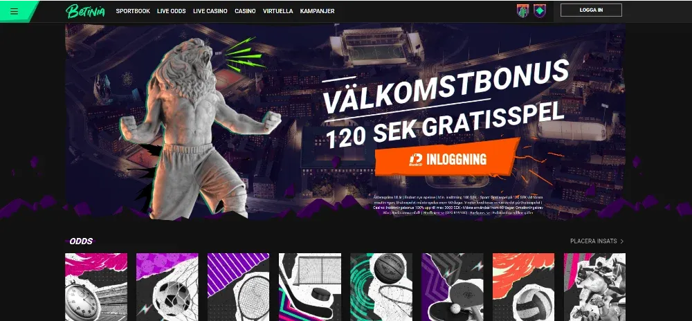 Betinia casino Sverige hemsida med nuvarande bonuserbjudande och spelkategorier