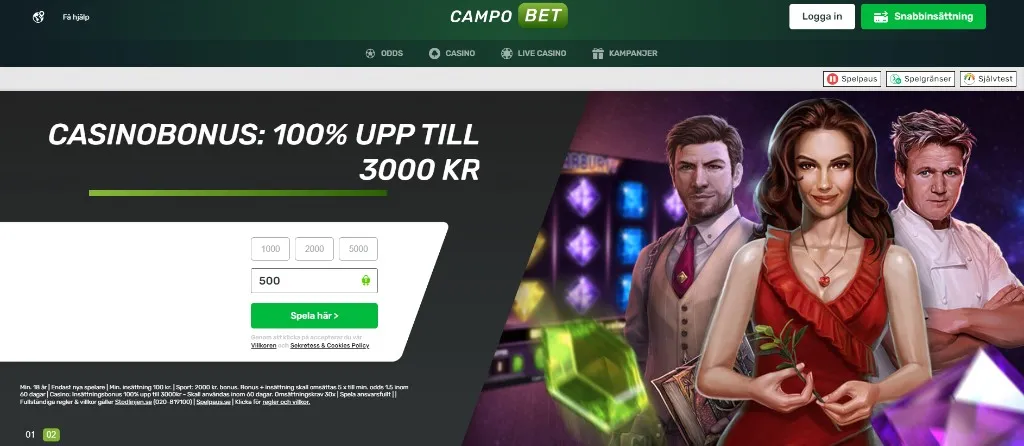 Startsida för Campobet casino med deras välkomstbonus