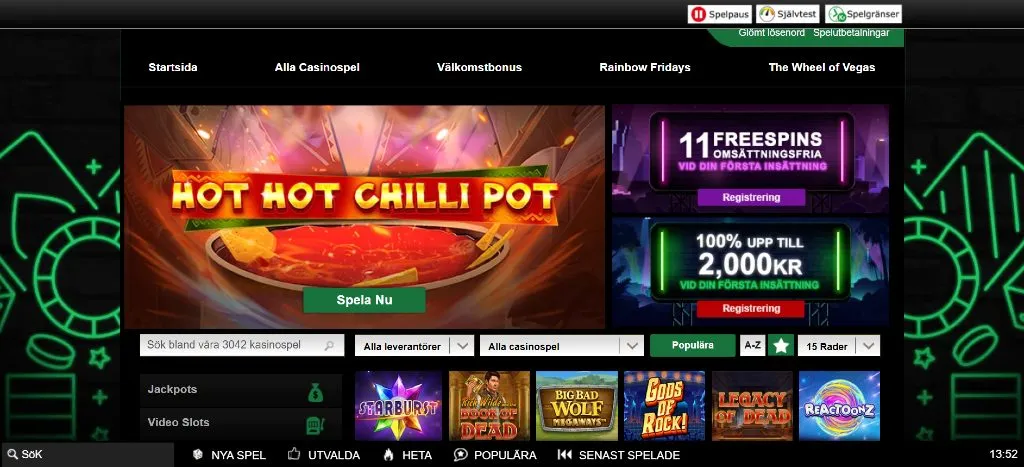 Mr Vegas casino hemsida med utvalda speltitlar och kategorier