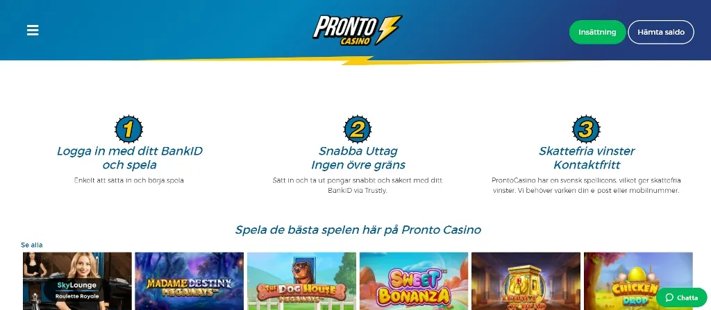 Pronto Casino för svenska spelare