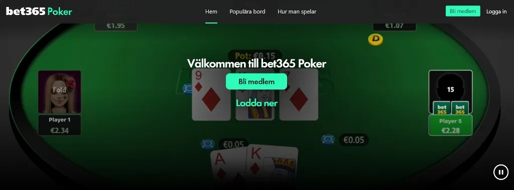 Pokersida hos Bet365 casino