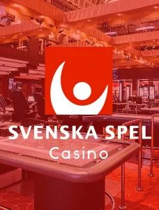 text & logotyp för svenska spel casino framför ett rödfärgat casino