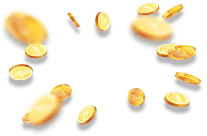 massor av guldmynt som flyger mot skärmen