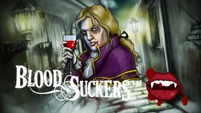 Blood Suckers slot visar en vampyr med ett vinglas