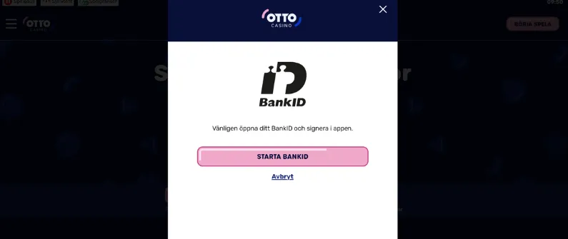 Otto Casino registreringsfönster med BankID