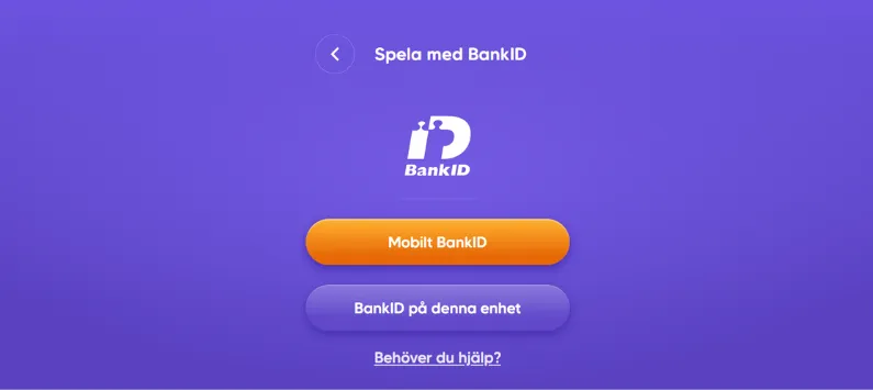Registreringsfönster med BankID logga och två knappar