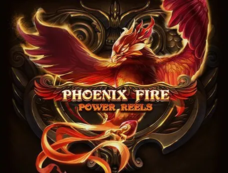 Logo f�ör Phoenix Fire Power Reels med en fågel phoenix i centrum