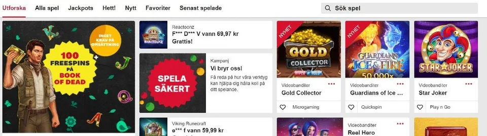 Överblick över tillgängliga spel på Mobilautomaten.com där man kan bland annat se funktionen att gilla spel