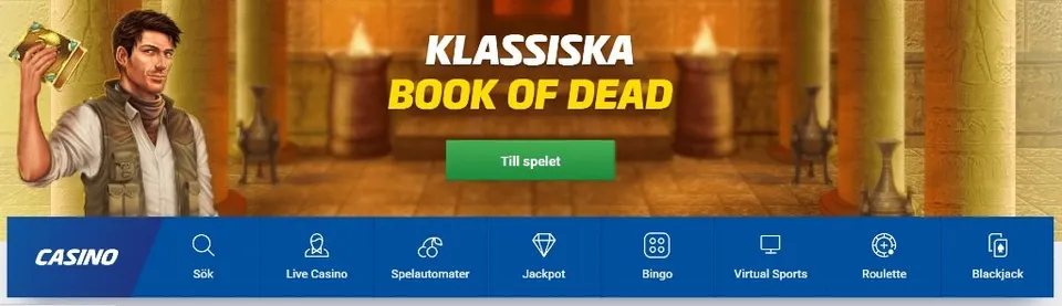 olika kategorier för casinospel på atg casino med klassiska Book of Dead överst