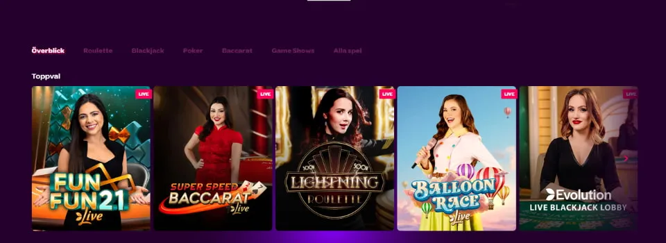 Livecasino spel hos Cherry Casino