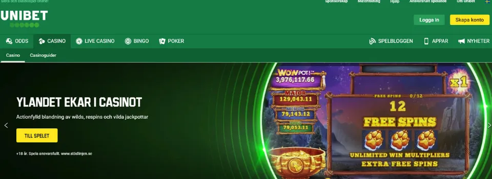 Unibet Casino startsida