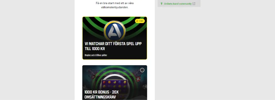 Unibet Casino välkomstbonus