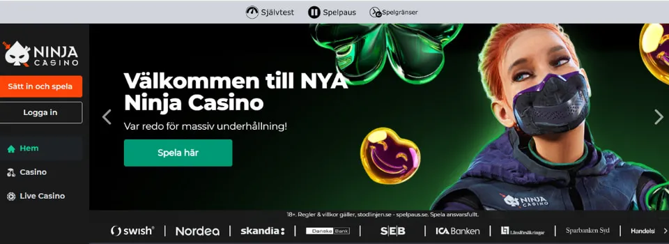 Ninja Casino startsida