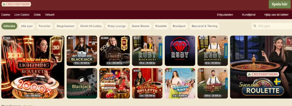 Casinostugan live casinospel