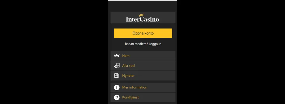 InterCasino öppna konto