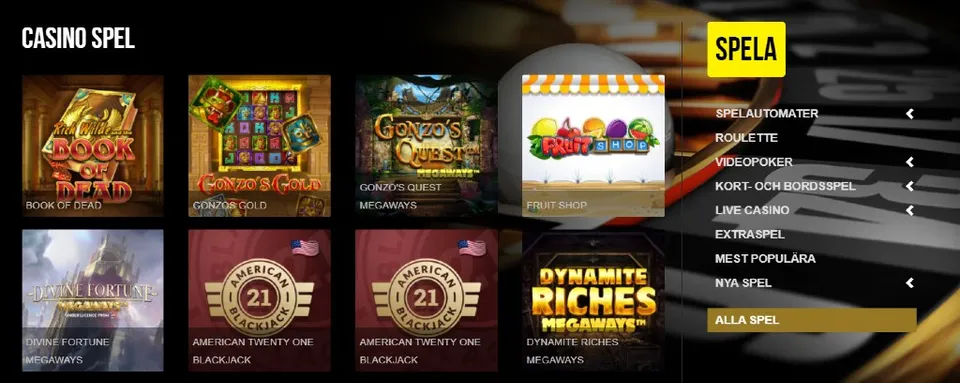 Spelutbud hos Royale500 casino