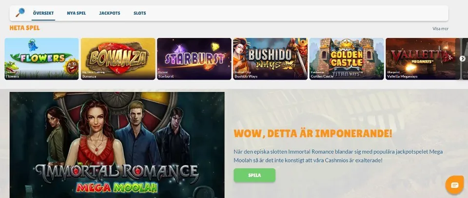 Heta spel hos Cashmio casino tillsammans med en nuvarande kampanj i Mega Moolah