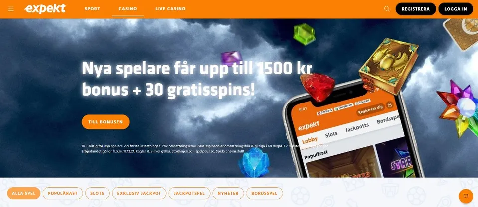 Starsida på Expekt casino och bonuserbjudande