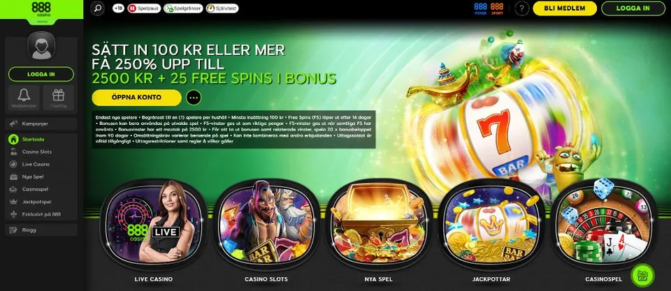 888Casino startsida och bonuserbjudande i Sverige