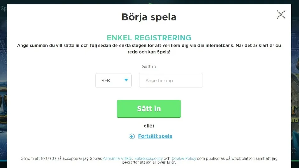 Login och insättning hos Spela casino